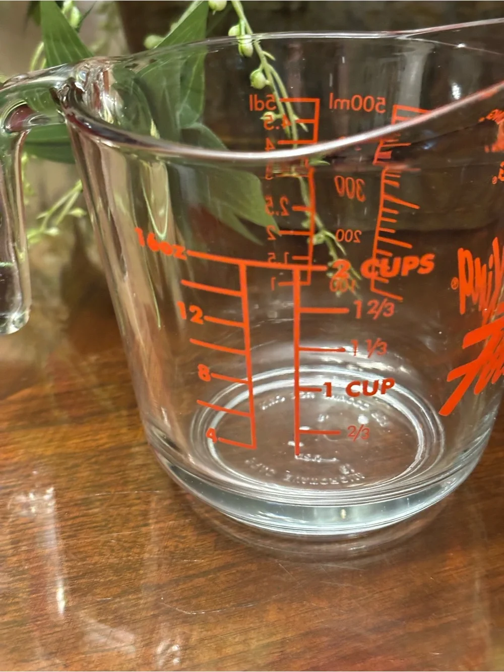 Anchor Hocking Clear Glass Measuring Cup with Orange Fire-King Logo